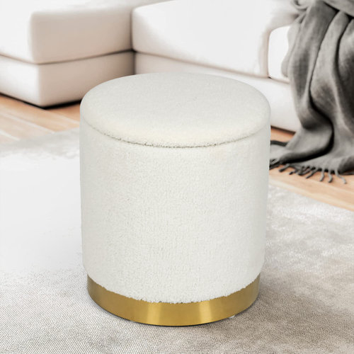 Teddy Fleece Round Ottoman With Stroage